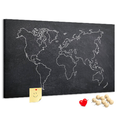 Tablica korkowa Mapa świata na tle tablicy kredowej