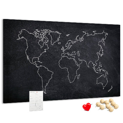 Tablica korkowa Mapa świata na tle tablicy kredowej