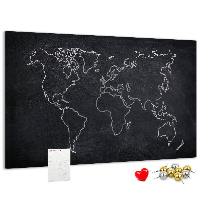 Tablica korkowa Mapa świata na tle tablicy kredowej