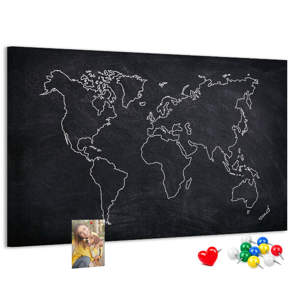 Tablica korkowa Mapa świata na tle tablicy kredowej