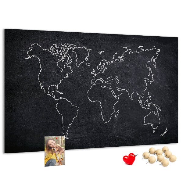 Tablica korkowa Mapa świata na tle tablicy kredowej