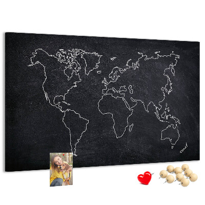Tablica korkowa Mapa świata na tle tablicy kredowej