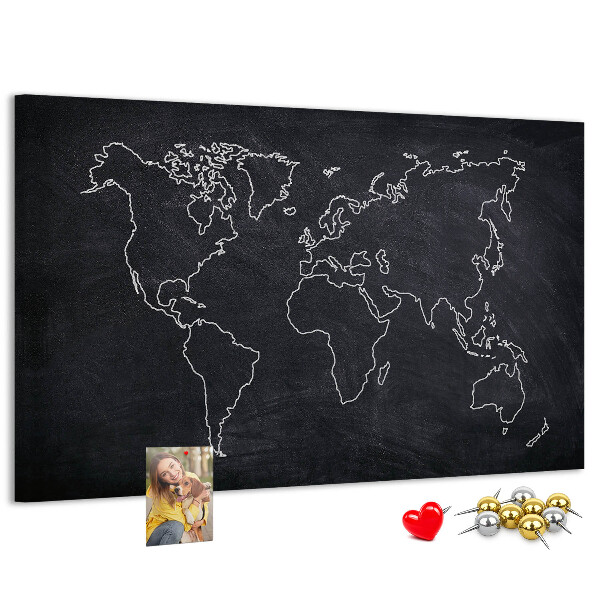 Tablica korkowa Mapa świata na tle tablicy kredowej