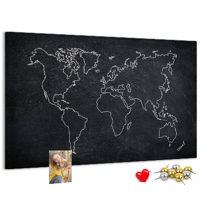 Tablica korkowa Mapa świata na tle tablicy kredowej