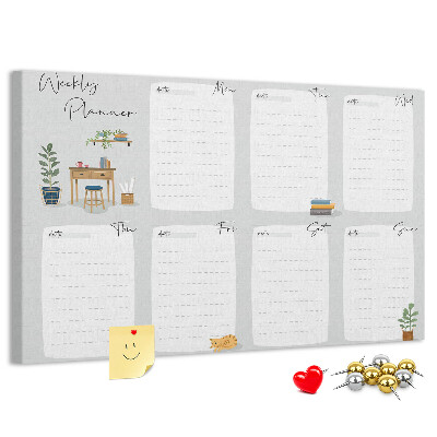 Tablica korkowa ozdobna Planer tygodniowy z roślinnymi akcentami