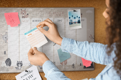 Tablica korkowa z nadrukiem Zwierzęta leśne na tygodniowym plannerze