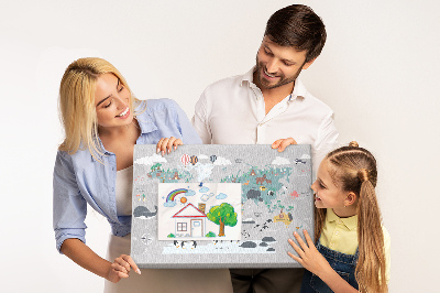 Tablica korkowa Mapa świata z ilustracjami zwierząt.