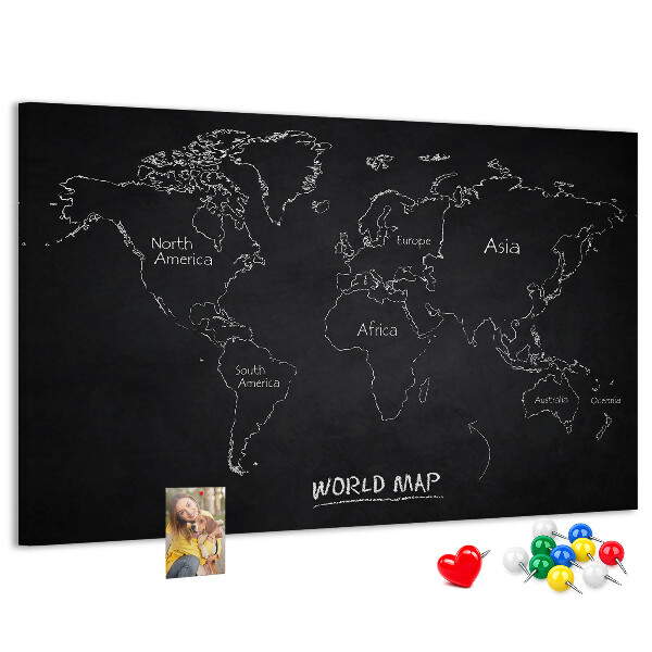 Tablica korkowa ozdobna Mapa świata na czarnym tle
