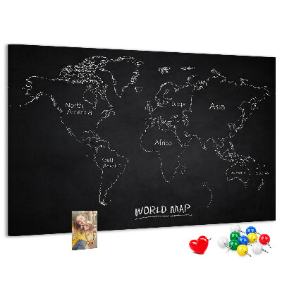 Tablica korkowa ozdobna Mapa świata na czarnym tle