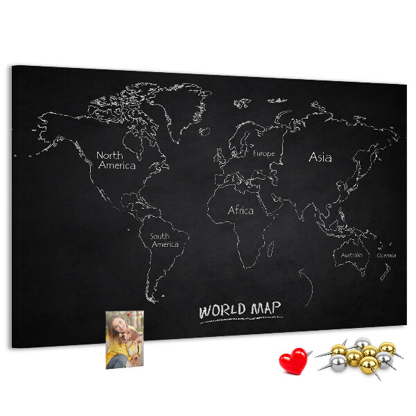 Tablica korkowa ozdobna Mapa świata na czarnym tle