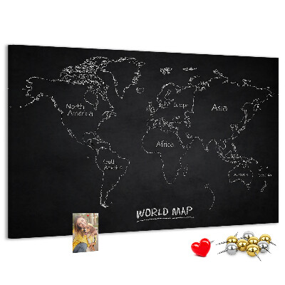 Tablica korkowa ozdobna Mapa świata na czarnym tle