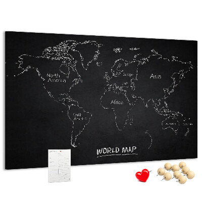 Tablica korkowa ozdobna Mapa świata na czarnym tle