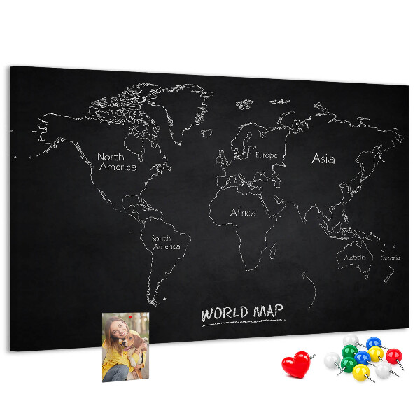 Tablica korkowa ozdobna Mapa świata na czarnym tle
