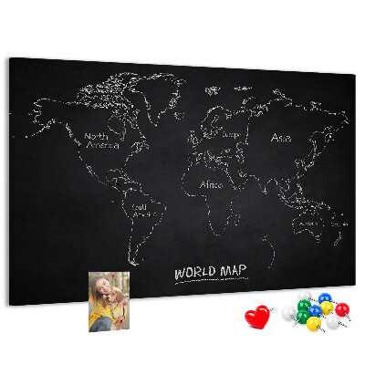 Tablica korkowa ozdobna Mapa świata na czarnym tle