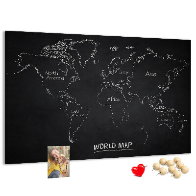 Tablica korkowa ozdobna Mapa świata na czarnym tle