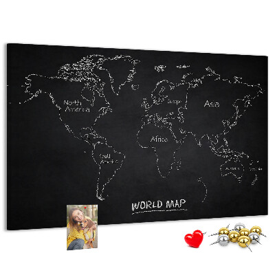 Tablica korkowa ozdobna Mapa świata na czarnym tle
