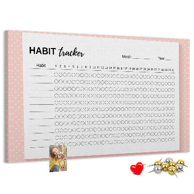 Tablica korkowa ozdobna Śledzenie nawyków z kolorowym tłem