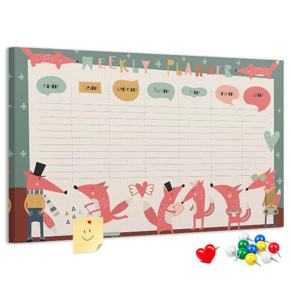 Tablica korkowa z nadrukiem Zwierzęta w stylu retro na plannerze tygodniowym