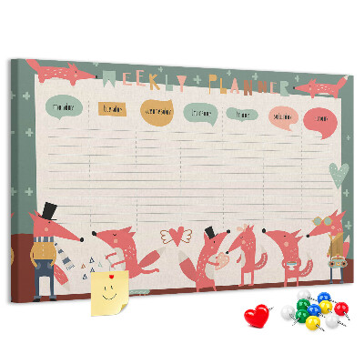 Tablica korkowa z nadrukiem Zwierzęta w stylu retro na plannerze tygodniowym