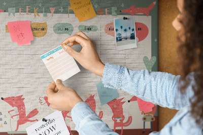 Tablica korkowa z nadrukiem Zwierzęta w stylu retro na plannerze tygodniowym