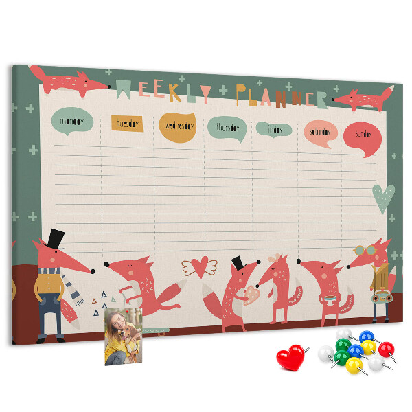 Tablica korkowa z nadrukiem Zwierzęta w stylu retro na plannerze tygodniowym