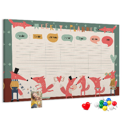 Tablica korkowa z nadrukiem Zwierzęta w stylu retro na plannerze tygodniowym