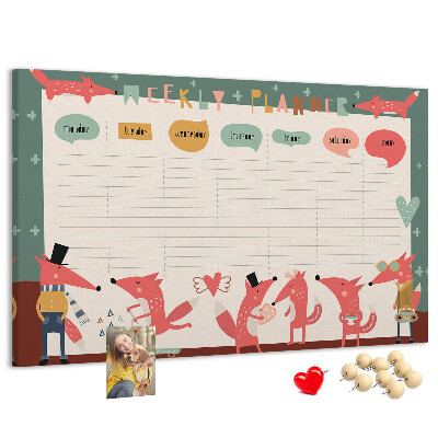 Tablica korkowa z nadrukiem Zwierzęta w stylu retro na plannerze tygodniowym