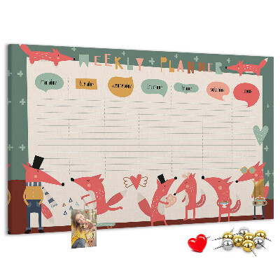 Tablica korkowa z nadrukiem Zwierzęta w stylu retro na plannerze tygodniowym