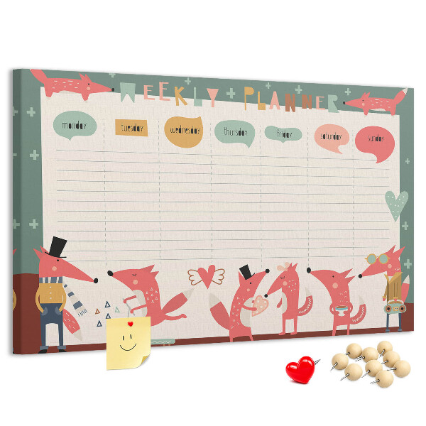 Tablica korkowa z nadrukiem Zwierzęta w stylu retro na plannerze tygodniowym