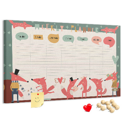 Tablica korkowa z nadrukiem Zwierzęta w stylu retro na plannerze tygodniowym