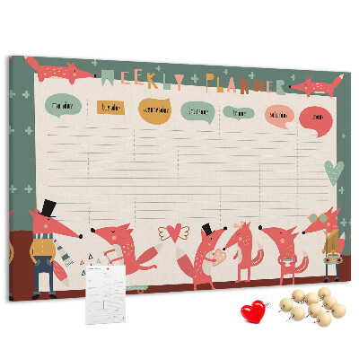 Tablica korkowa z nadrukiem Zwierzęta w stylu retro na plannerze tygodniowym