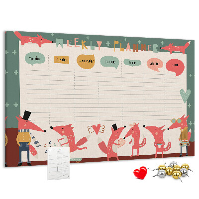 Tablica korkowa z nadrukiem Zwierzęta w stylu retro na plannerze tygodniowym