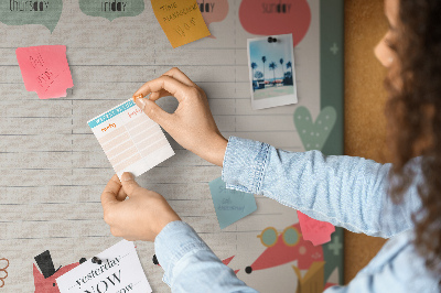 Tablica korkowa z nadrukiem Zwierzęta w stylu retro na plannerze tygodniowym