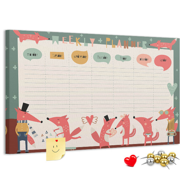 Tablica korkowa z nadrukiem Zwierzęta w stylu retro na plannerze tygodniowym
