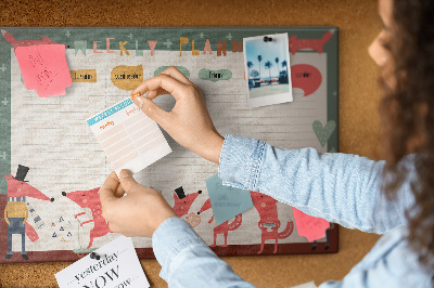 Tablica korkowa z nadrukiem Zwierzęta w stylu retro na plannerze tygodniowym