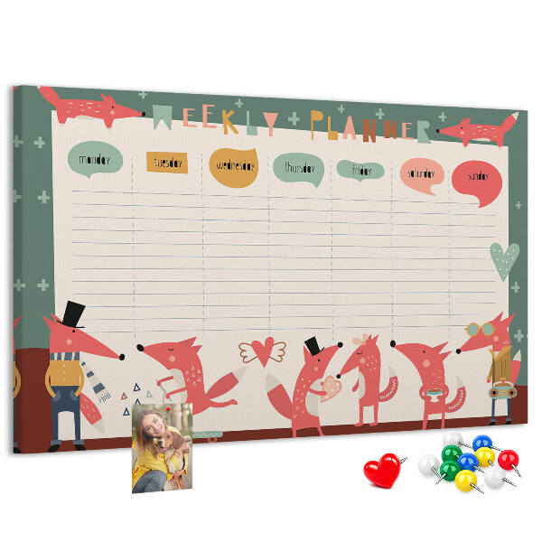 Tablica korkowa z nadrukiem Zwierzęta w stylu retro na plannerze tygodniowym