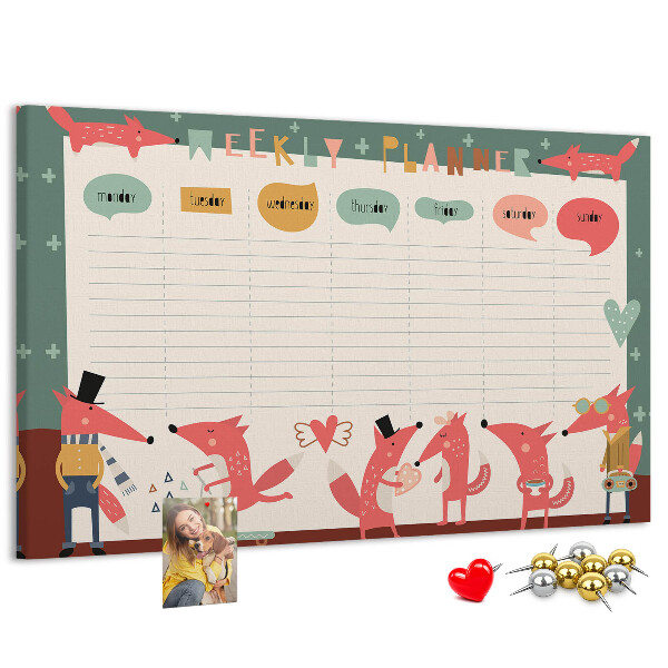 Tablica korkowa z nadrukiem Zwierzęta w stylu retro na plannerze tygodniowym