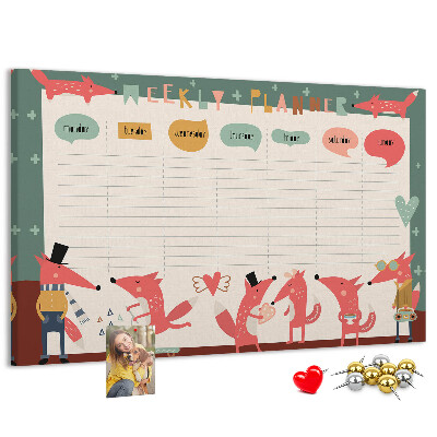 Tablica korkowa z nadrukiem Zwierzęta w stylu retro na plannerze tygodniowym