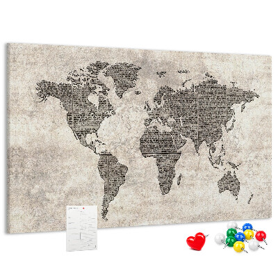 Tablica korkowa ozdobna Mapa świata z teksturą gazety.