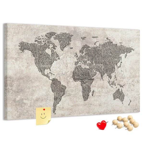 Tablica korkowa ozdobna Mapa świata z teksturą gazety.