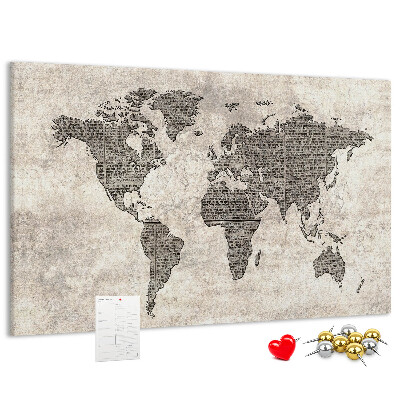 Tablica korkowa ozdobna Mapa świata z teksturą gazety.