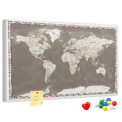 Tablica korkowa Mapa świata z flagami krajów
