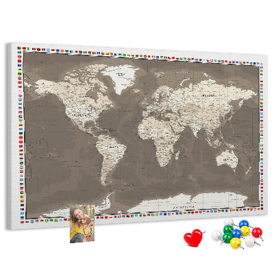 Tablica korkowa Mapa świata z flagami krajów