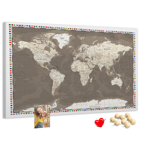 Tablica korkowa Mapa świata z flagami krajów