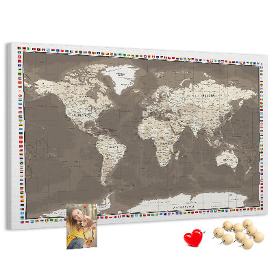 Tablica korkowa Mapa świata z flagami krajów