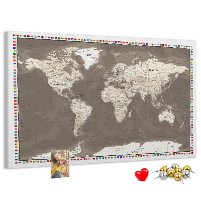 Tablica korkowa Mapa świata z flagami krajów