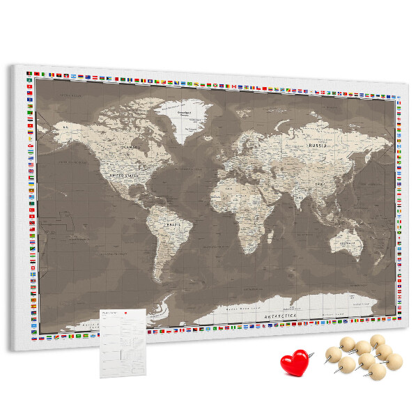 Tablica korkowa Mapa świata z flagami krajów