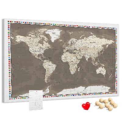 Tablica korkowa Mapa świata z flagami krajów