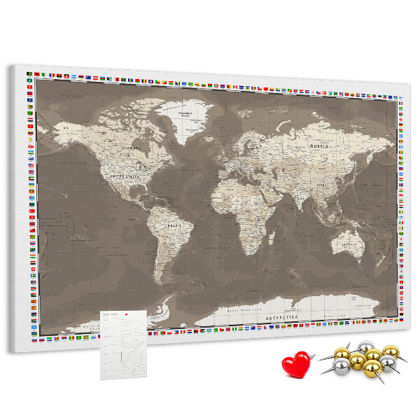 Tablica korkowa Mapa świata z flagami krajów