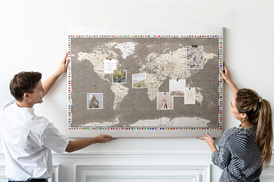 Tablica korkowa Mapa świata z flagami krajów